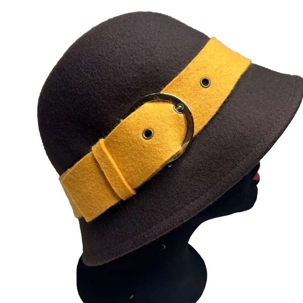 New York‎ & Co. Cloche Hat Wool Felt Buckle Fall Flapper Retro Costume Feminine